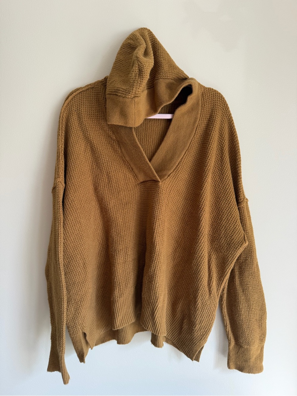 aerie Camel Knit Hooded Sweater